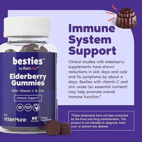 BESTVITE علكات نبات البلسان مع الزنك وفيتامين C مع Eldermune™ (60 علكة) - نباتي - خالي من الغلوتين - بدون محليات صناعية - دعم المناعة in Saudi Arabia