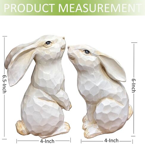 Easter Bunny Decoration, Decorative Farmhouse Sitting White Rabbit Bunny Figurine, Carved Rustic Distressed Animal Bunny Rabbits Ornaments - Home Decor Accents Collectible Bunny Figurine I Spring in Kuwait