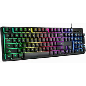 Wired Rainbow Gaming Keyboard, 104 Keys Light Up Mechanical Feeling Computer Keyboard for Windows, Laptop, PC Gamers Office Device, Travel, Business Trip,Woking(Black)