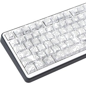 131 Keys White Topographic Keycap, PBT Material Custom Cherry Profile Keycap Set, Dye Sublimation Side Print Shine Through Topo Key Cap for Mechanical Gaming Keyboard