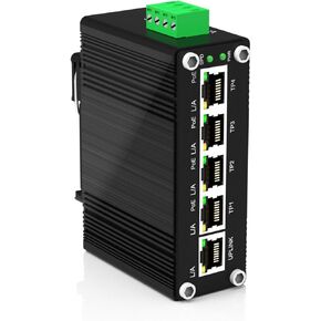 Industry Strength Metal case 4-Port 10/100/1000T PoE + 1- Uplink Port RJ45 Ethernet Switch, 12-48V Power Input, Active 48V PoE Output, IEEE802.3af/at redundant Power Input