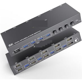 8K DisplayPort KVM Switch 2 Monitor 4 Computer,KCEVE Dual Monitor KVM Switch DP USB3.0,Support 4k@144Hz,for 4 PC Share 2 Display(2 in 2 Out)