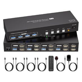 4K Dual Monitor HDMI KVM Switch 4 Computers 2 Monitors,2K@120Hz 4 Port HDMI KVM Switches Share 2 Monitor with USB3.0 Cables(US Power)