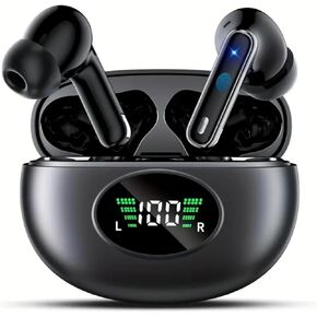 Wireless in Ear Bluetooth 5.3 Earphones with Digital Display Charging case, 60 Hour Playback time IPX4 Waterproof, Suitable for Fitness, Walking, and Exercise (Black)