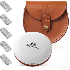 Angerstone Axe Sharpener - Multipurpose Axe/Hatchet Sharpening Stone - Whetstone Blade & Tool Sharpener, Dual Grit 180/320 Sharpening Puck with Leather Sheath