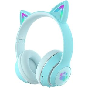 Colorful Led Gaming Headset Wireless Headphones with Microphone Over-Ear Foldable 3.5Mm Detachable HiFi Sound Earphones Gamers Pc - Blue