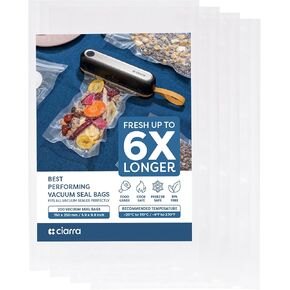 CIARRA Vacuum Sealer Bags, 100 Pint 6x10 Inch for Food Saver, Seal a Meal, Weston. Commercial Grade, BPA Free, Heavy Duty, Great for vac storage, Meal Prep or sous vide (200 Count)
