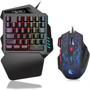 Combo J50 One-Handed Gaming Keyboard 35 Keys LED Backlit + Wired Gaming Mouse with Breathing Light 5500 DPI 7 Buttons Keyboard and Mouse Combo/558