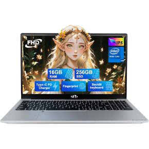 NIMO 15.6" IPS FHD-Student-Laptop, Intel Pentium Quad Core N100 16GB RAM 256GB SSD (Beat i3-1115G4, Up to 3.4GHz) Computer with Backlit Keyboard Fingerprint GaN Type C WiFi 6 BT5.2 Win 11