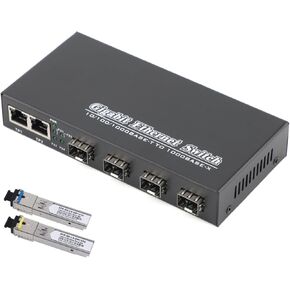Gigabit SFP Media Converter - 4 SFP to 3 RJ45 Transceiver, 10/100/1000M Fiber Optic Switch with 3KM/20KM SC SFP Module (1PCS & 1* SC 20KM Kit)
