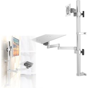 Single Monitor Arm Desk Mount, Sit Stand Monitor Desk Mount, The Pole Length Is Adjustable From 40 To 75 Cm, Can Rotate Horizontally 360°, Flip Up and Down 45°, with a Keyboard Tray, for Home, Office
