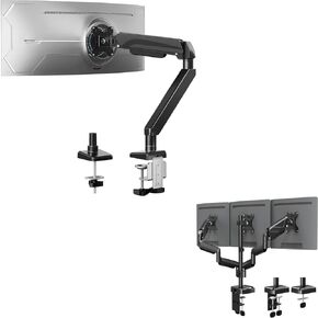 MOUNTUP Triple Monitor Mount, Three Monitor Desk Mount for Max 27 inch Computer Screens+MOUNTUP Heavy Duty Single Monitor Arm Holds up to 33lbs, Monitor Stand for Desk for Max 42 Inch Screens