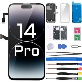for iPhone 14 Pro Screen Replacement with Earpiece Flex Cable Proximity Sensor LCD Touch Display Digitizer Full Assembly with Front Glass Repair Tools Kits A2650 A2889 A2890 A2891 A2892