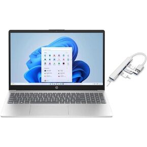 HP 15.6 FHD Laptop | AMD Ryzen 5 7520U(Beat i5-1155G7)| AMD Radeon Graphics | Webcam | WiFi | Copilot | Silver | 8GB RAM DDR5 | 512GB SSD |Windows 11 Home |Bundle with USB 3.0 Hub