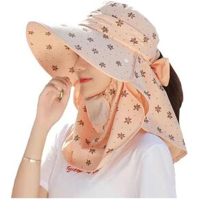 Sun Hats for Women UPF 50+ Breathable Sun Hats with Detachable face mask and Neck Clamshell Wide-Brimmed Fisherman's hat for Fishing treks-01 Pink