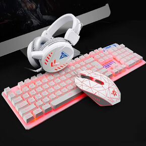Gaming Keyboard Mouse Headset Mousepad Combo Set 4 in 1 Bundle USB Device Waterproof Mechanical Feel Black Blue Light Black Colorful Light White Colorful Light/593