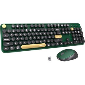 x UBOTIE Colorful Wireless Keyboard and Mouse, Full-Sized Office Keyboard with Typewriter Flexible Keys, 2.4GHz Dropout-Free Connection, Wrist Rest, Optical Mouse for PC Laptop(Black Green)