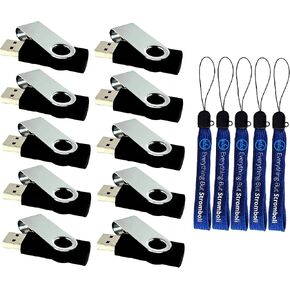 4GB Flash Drives Bulk 10-Pack (Black) 2.0 USB Memory Storage for Computers, Laptops - Bundle with (5) Everything But Stromboli Lanyards for Flashdrive