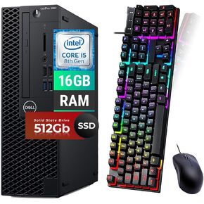 Dell OptiPlex 3060 SFF Desktop Computer PC, Quad Core i5-8500 3.0GHz up to 4.1GHz, 16GB RAM, 512GB SSD, RGB Keyboard, Mouse, DP, HDMI, Windows 10 Pro (Renewed)