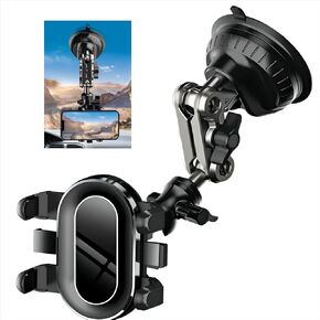 2026 Upgraded Car Phone Holder Mount Strong Suction and 360° Rotation for Windshield Cell phone Car Mount for Vlog Shooting Live Streaming Non Adhesive and Non Magnetic Compatible with iPhone Android