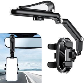 Sun Visor Phone Holder, 360° Rotatable and Retractable Car Phone Mount, Multifunctional Rearview Mirror Phone Holder for Car, Home, Kitchen, Automobile Accessories(Black)