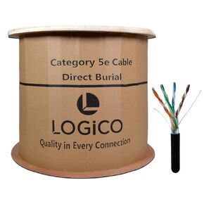 LOGICO Cat5e Shielded Gel Flooded Ethernet Network Cable 1000FT Black Direct Burial Bare Copper 24AWG