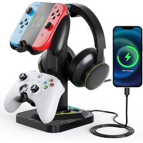 Headphone Stand for Desk,Headset Stand - Controller Holder with USB Charging and Type-c Port,Controller Stands for Gamepad Earphone Accessories
