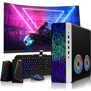 HP G3 Desktop PC, Intel i3, 32GB RAM, 512GB SSD, 27 Inch Curved Monitor, RGB Speaker, RGB Keyboard with AI-Enabled Copilot Key Mouse, 2X ARGB Fan WiFi, Windows 11 Pro (Renewed)