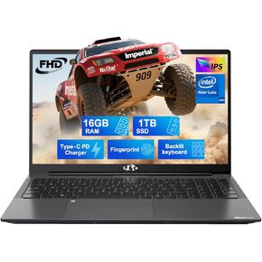 NIMO 15.6" IPS FHD-Student-Laptop, Intel Pentium Quad Core N100 16GB RAM 256GB SSD (Beat i3-1115G4, Up to 3.4GHz) Computer with Backlit Keyboard Fingerprint GaN Type C WiFi 6 BT5.2 Win 11