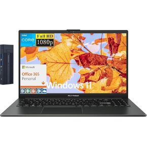 ASUS Vivobook Go 15.6" FHD Laptop with Microsoft 365, Intel i3-N305 8 cores Processor, 8GB RAM 128GB Storage, 9H 512gb Docking Station, HDMI, USB, Windows 11 Home in S Mode, Black