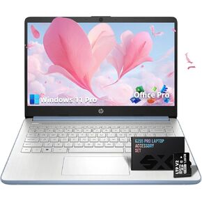 HP 14 Inch Student Business Laptop - Intel N150 Processor, 32GB RAM, 384GB Storage(128GB UFS+256GB MSD), Ultra Light Laptop, Windows 11 Pro & Office Pro 2019, Copilot AI, w/Accessories Kit, Sky Blue