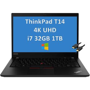 Lenovo ThinkPad T14 14-inch UHD 4K Laptop, Intel Quad-Core i7-10610U, 32GB RAM, 1TB PCIe SSD, Thunderbolt 3, Backlit, Fingerprint, Windows 10 Pro (Renewed)