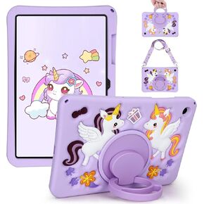 JAKPAK for Samsung Galaxy Tab A9 Plus Case for Kids Girls Galaxy Tab A9+ Case with Kickstand Shoulder Strap Soft Silicone Cute Kawaii Cartoon Animal Cover Kids for Samsung Tablet A9+ 11" 2023 Purple