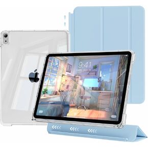 Case for iPad Air 11 inch M3/M2(2025/2024), iPad Air 5th/4th Generation (2022/2020) 10.9 inch with 2-in-1 Sliding Detachable Clear Cover, Protective Soft TPU Frame, Auto Wake/Sleep(Cream White)