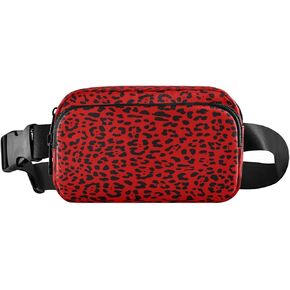 Red Black Leopard Print Belt Bag for Women Men Fanny Pack Small Waist Pouch Crossbody Bags for Outdoor Hiking Running Travel