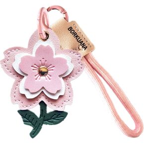 Leather Keychain Holder Case Compatible with AirTag,Cute Protective Cover with Keyring and Lanyard,Anti-Scratch Finder GPS Tracker Case for Wallet Keys,Bag,Pets(Strawberry)