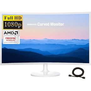 2022 Samsung Flagship 27" FHD Curved LED Backlight Computer Monitor for Business with VGA, HDMI, Ultra-Slim Design with Wide Screen, 4ms Response, 60Hz Refresh, 3000:1 Contrast Ratio, White+JVQ