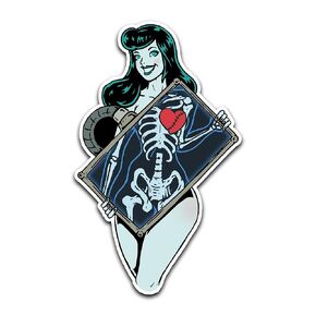 4" Sexy Pinup Girl X-Ray Skeleton Horror Goth Girl Next Door Nude Girl Broken Heart Waterproof Sticker for Car or Laptop Decal