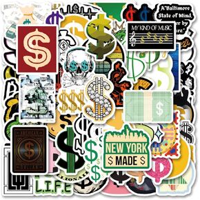 126pcs Cool Money Wealth Meme Stickers for Adults, Money Symbol Stickers for Water Bottle, Waterproof Vinyl Stickers for Palnner Scrapbook Party Favors