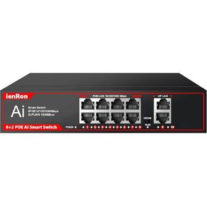 10 Port Gigabit PoE Switch, 120W, IEEE 802.3af/at Compliant, 20Gbps Backplane, Plug & Play with VLAN and Lightning Protection, Fanless Design for IP Cameras and Wireless Aps,Network Monitoring