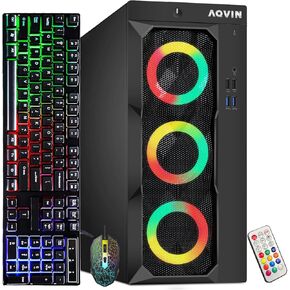 Gaming Desktop Tower PC LuminaRings - Intel Core I7 Processor up to 4.60Ghz, 32GB DDR4 RAM, 1TB SSD, GeForce RTX 3050 6GB DDR6 HDMI, RGB Gaming Keyboard Mouse, WiFi, Windows 11 Pro - Renewed