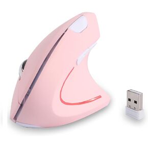 Wireless Mouse Pink Ergonomic Left Handed Mouse, Vertical Left Hand Optical Ergo Carpal Tunnel Portable Lightweight Cordless Mice for PC Laptop Computer Mac Office Travel Middle Large Hands Women Gift