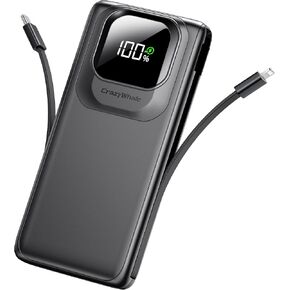 Portable Charger Power Bank with Built-in Type C Cables, 22.5W Fast Charging 10000mAh Phone Charger, Travel Battery Pack Slim Battery Bank with Smart LED Display for iPhone, Android & USB-C Devices