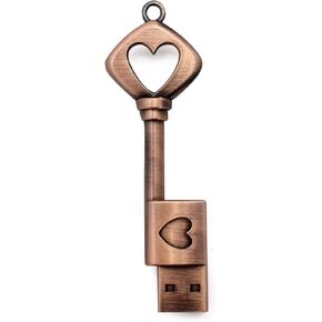 CHUYI Metal Heart Key Shape 1Pcs 128GB USB 2.0 Flash Drive Waterproof Pen Drive Memory Stick USB Flash Disk with Keychain Thumb Drive Gift