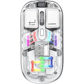 Diyeeni RGB Mouse Transparent, Mouse Rechargeable, Noiseless Computer Mouse with USB Receiver, 1600 Adjustable DPI Optical Cordless Computer Mouse (White)