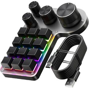 Programmable Macro Keyboard 12-Keys 4 Knob Gaming Keypad with USB Wired+BT Dual Mode Multi-Purpose Shortcut Custom Keypad for PC Desk