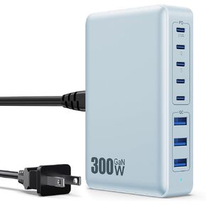 USB C Charger Block 300W USB C Charger ، Gan III 8-Port Fast Charge Station Hub ، PD APPTOP FASTER ATAPTER ADAPTER المتوافق مع MacBook Pro/Air ، Dell ، Charge Hub iPhone 16/15/14 ، Galaxy S23/22 （Black