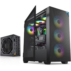 Vetroo E-ATX Full Tower PC Case Built-in ARGB LED Strip Pre-Installed ARGB & PWM FDB Fan with 1000W Power Supply 80 Plus Gold Full Modular ATX 3.0 Japanese 105°C Capacitors