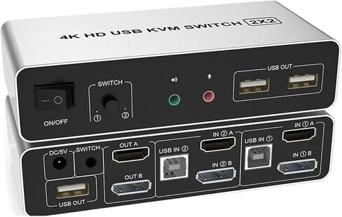 Dual Monitor HDMI DisplayPort KVM Switch 4K 60Hz 2X2 Mixed inputs DP HDMI KVM Switch 2 Monitors 2 Computers for PC in Saudi Arabia
