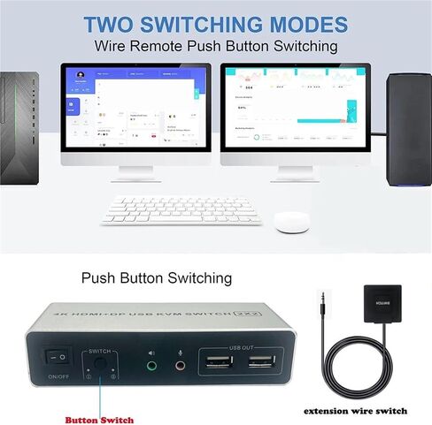 Dual Monitor HDMI DisplayPort KVM Switch 4K 60Hz 2X2 Mixed inputs DP HDMI KVM Switch 2 Monitors 2 Computers for PC in Saudi Arabia